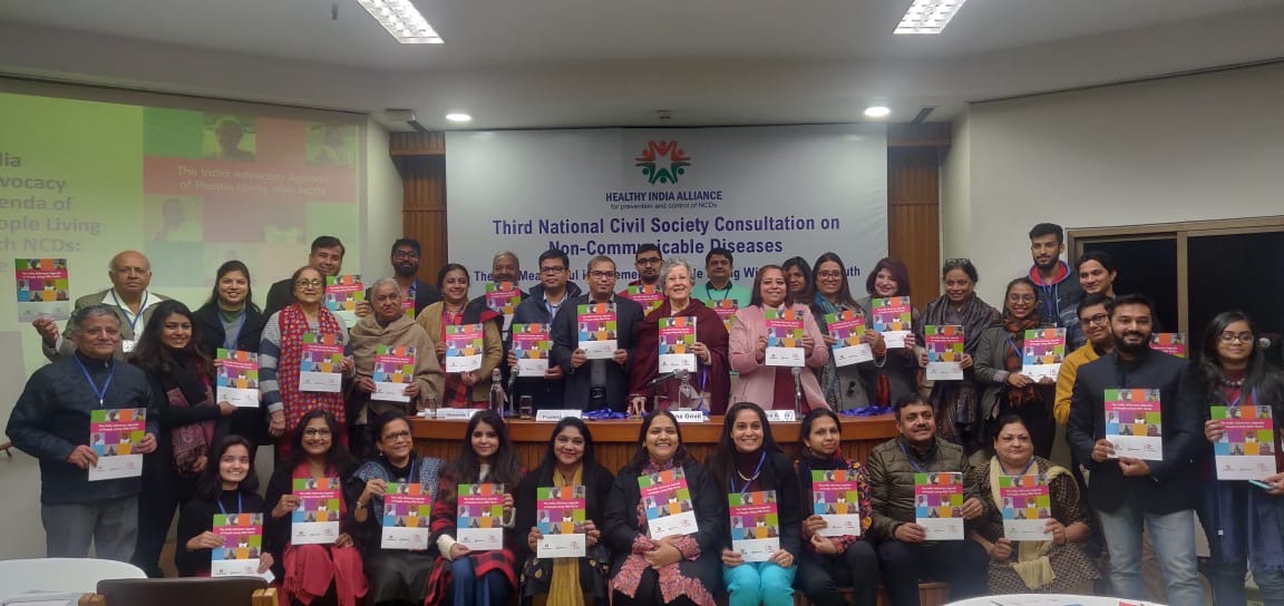 Launch of the India Advocacy Agenda of People Living with NCDs at the Third National Civil Society Consultation convened by the Healthy India Alliance on 27 December 2019 in New Delhi, India