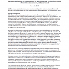 Submission on 10 years of WHO global strategy to reduce the harmful use of alcohol, progress and ways forward