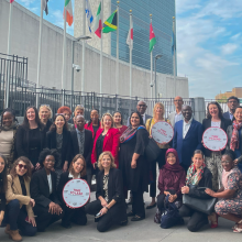 NCDA advocates in front of UN HQ before the Multi-Stakeholder Hearing