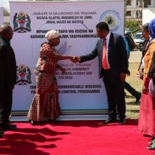 Tanzania Prime Minister Kassim Majaliwa congratulating the Minister of Health, Hon Ummy Mwalimu