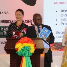 (Photo from Ghana MoH) Dr Matshidiso Moeti, WHO AFRO Regional Director; H.E. Ingrid Mollestad, Norwegian Ambassador to Ghana; Hon. Kwaku Agyeman-Manu MP, Ghanaian Minister of Health; Dr Bente Mikkelsen, NCD Director, WHO